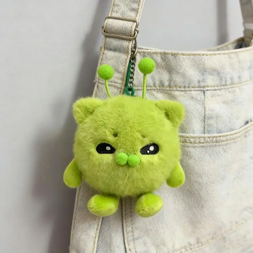 Cute Green Alien Cat Keychain Kawaii Soft Bag Charm Pendant Funny Plushie Toy Stress Relief Ornament Gift