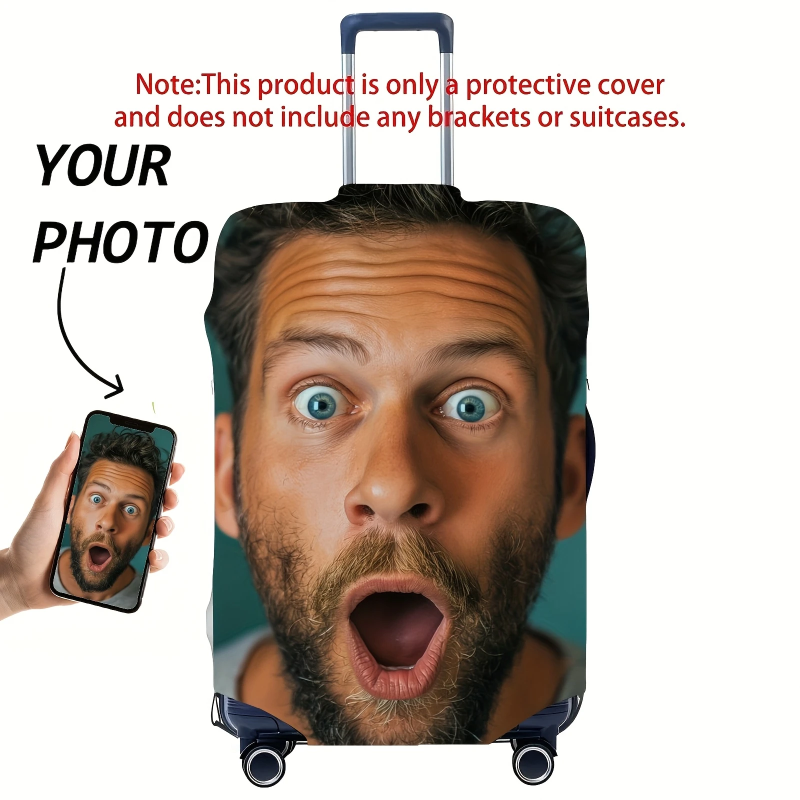 Custom Luggage Covers - Personalize with Your Photos or Text, Double-Sided Printing, Stretchy Polyester, Washable Travel Luggage