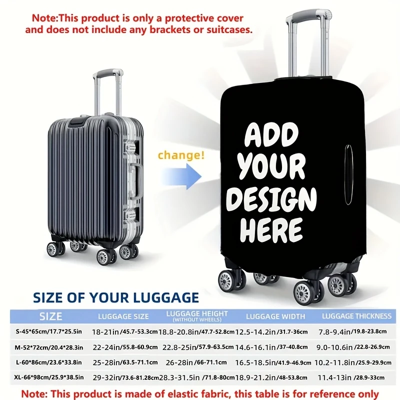 Custom Luggage Covers - Personalize with Your Photos or Text, Double-Sided Printing, Stretchy Polyester, Washable Travel Luggage
