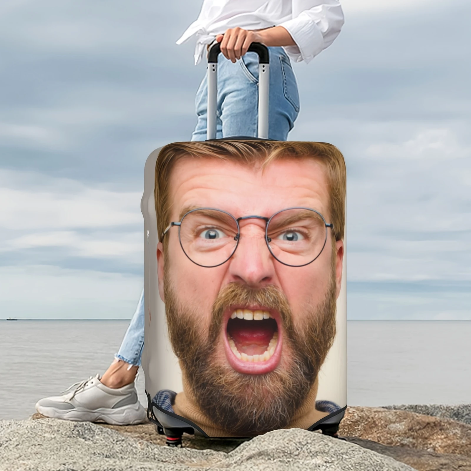 Custom Luggage Covers - Personalize with Your Photos or Text, Double-Sided Printing, Stretchy Polyester, Washable Travel Luggage