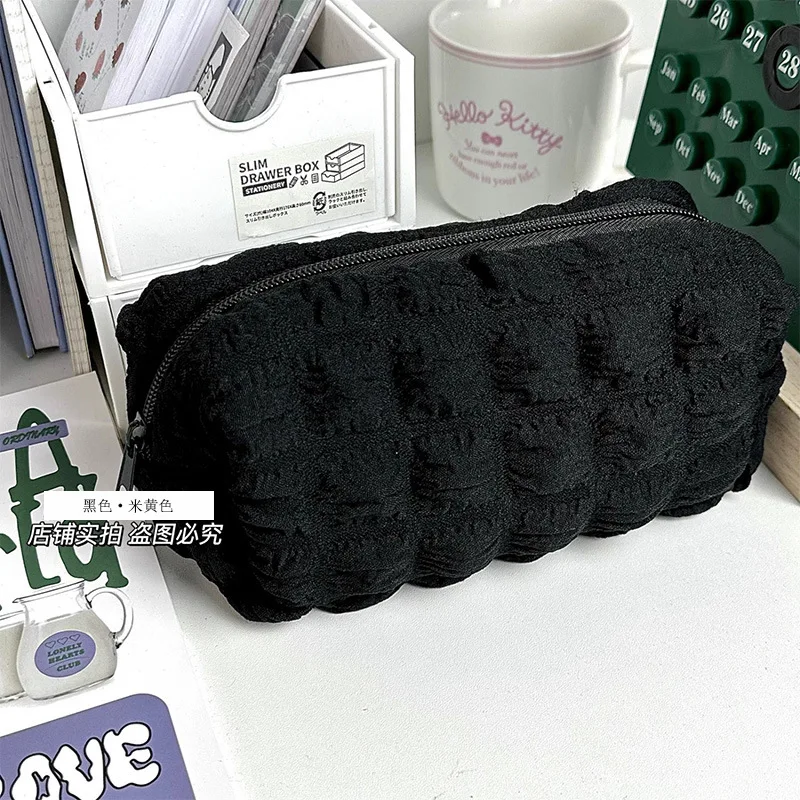 Puffs Cute Zipper Cosmetics Bag Korean Stationery Pen Case Large Capacity Women Travel Make Up Toiletry Bag Washing Pouch