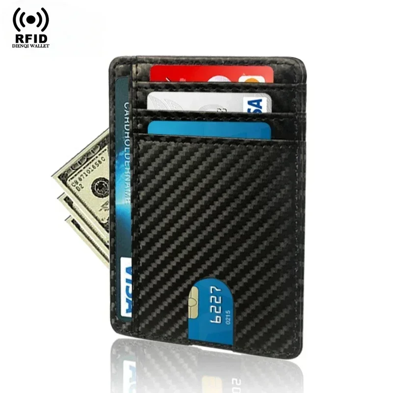 Men's Card Wallet Credit Card Holders RFID Blocking Carbon Fiber Minimalist Wallets Cardholder Case Male Thin Slim Smart Wallet