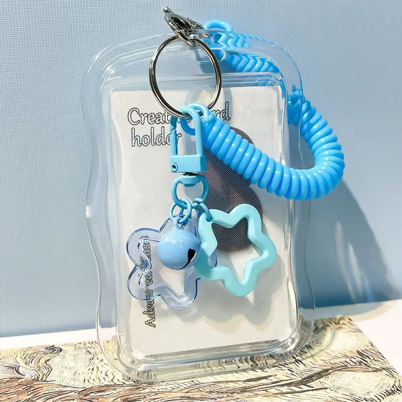 Cute Photocard Holder Keychain Kpop Photo Card Holder Star Wave Transparent Pc Holder for Student Card Photo Protector