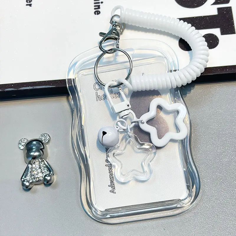 Cute Photocard Holder Keychain Kpop Photo Card Holder Star Wave Transparent Pc Holder for Student Card Photo Protector