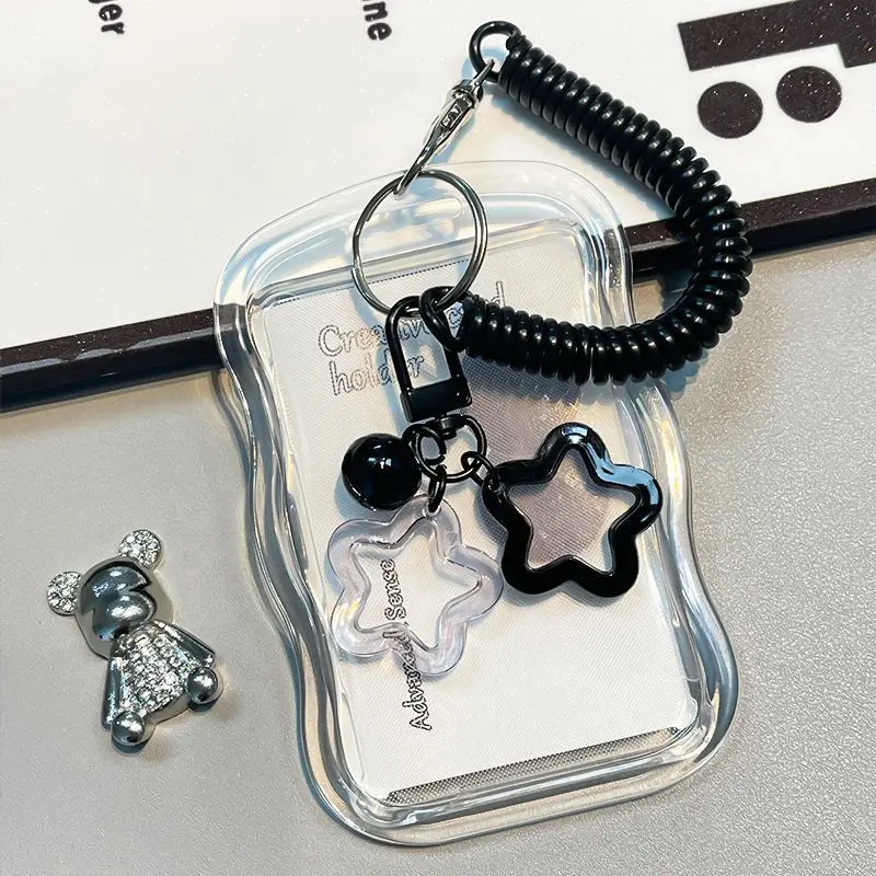 Cute Photocard Holder Keychain Kpop Photo Card Holder Star Wave Transparent Pc Holder for Student Card Photo Protector
