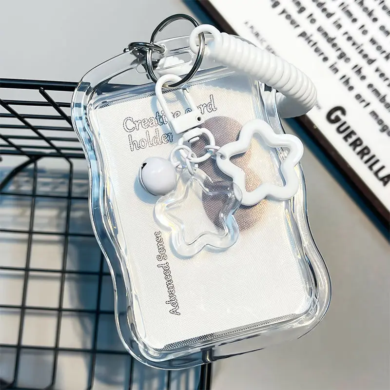 Cute Photocard Holder Keychain Kpop Photo Card Holder Star Wave Transparent Pc Holder for Student Card Photo Protector