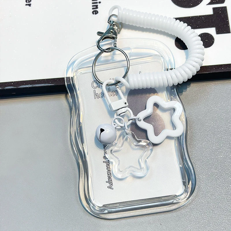 Cute Photocard Holder Keychain Kpop Photo Card Holder Star Wave Transparent Pc Holder for Student Card Photo Protector