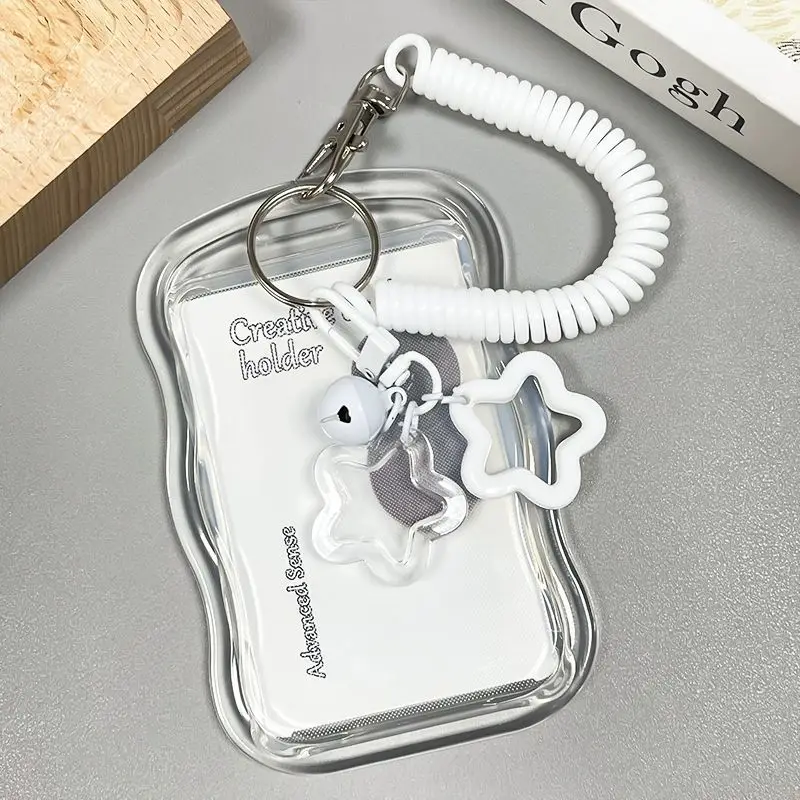 Cute Photocard Holder Keychain Kpop Photo Card Holder Star Wave Transparent Pc Holder for Student Card Photo Protector