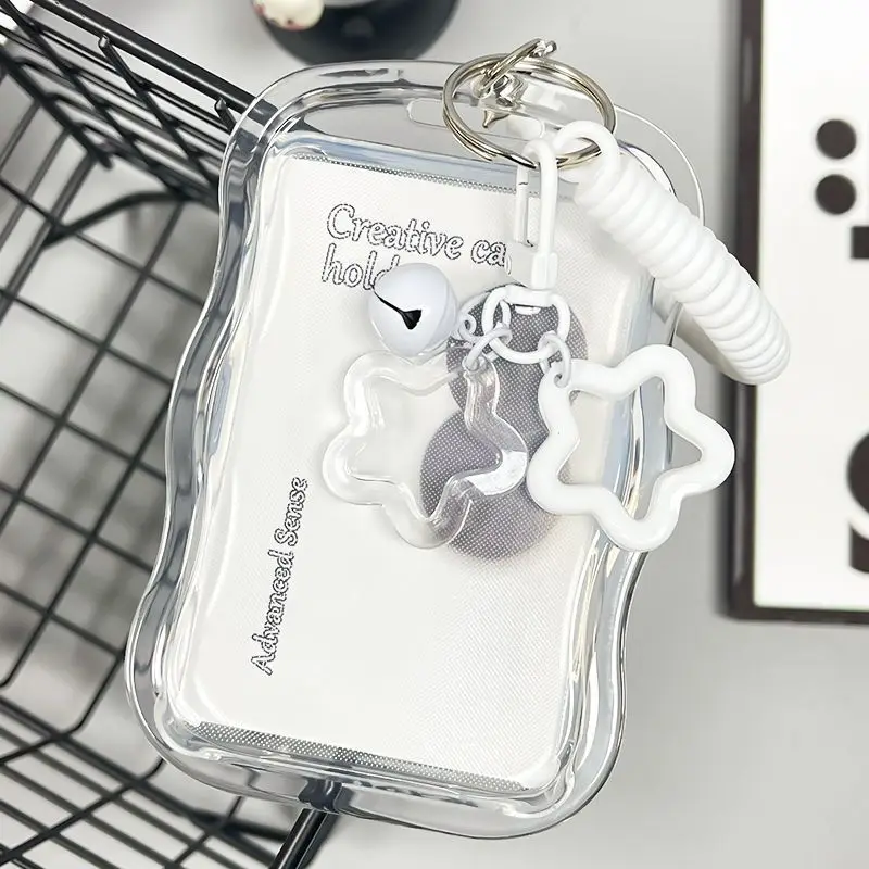 Cute Photocard Holder Keychain Kpop Photo Card Holder Star Wave Transparent Pc Holder for Student Card Photo Protector