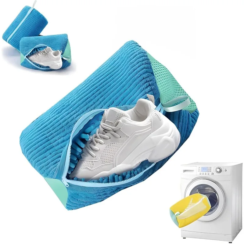 Fluffy Fiber 360 ° Surround Cleaning Shoe Washing Bag - Reusable Durable Machine-Washable Laundry Bag with Zipper Closure(1Pc)