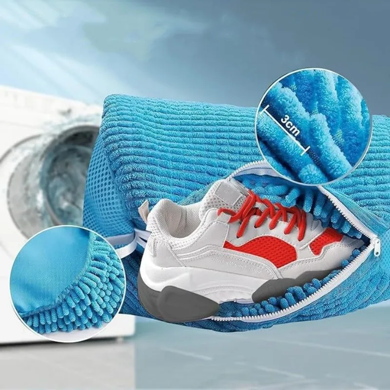 Fluffy Fiber 360 ° Surround Cleaning Shoe Washing Bag - Reusable Durable Machine-Washable Laundry Bag with Zipper Closure(1Pc)