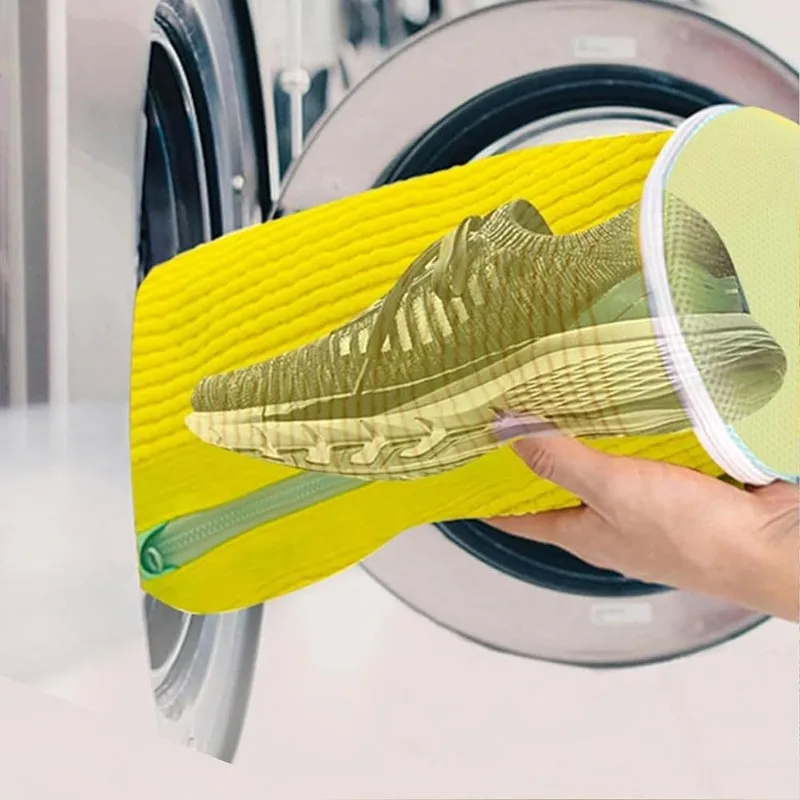 Fluffy Fiber 360 ° Surround Cleaning Shoe Washing Bag - Reusable Durable Machine-Washable Laundry Bag with Zipper Closure(1Pc)
