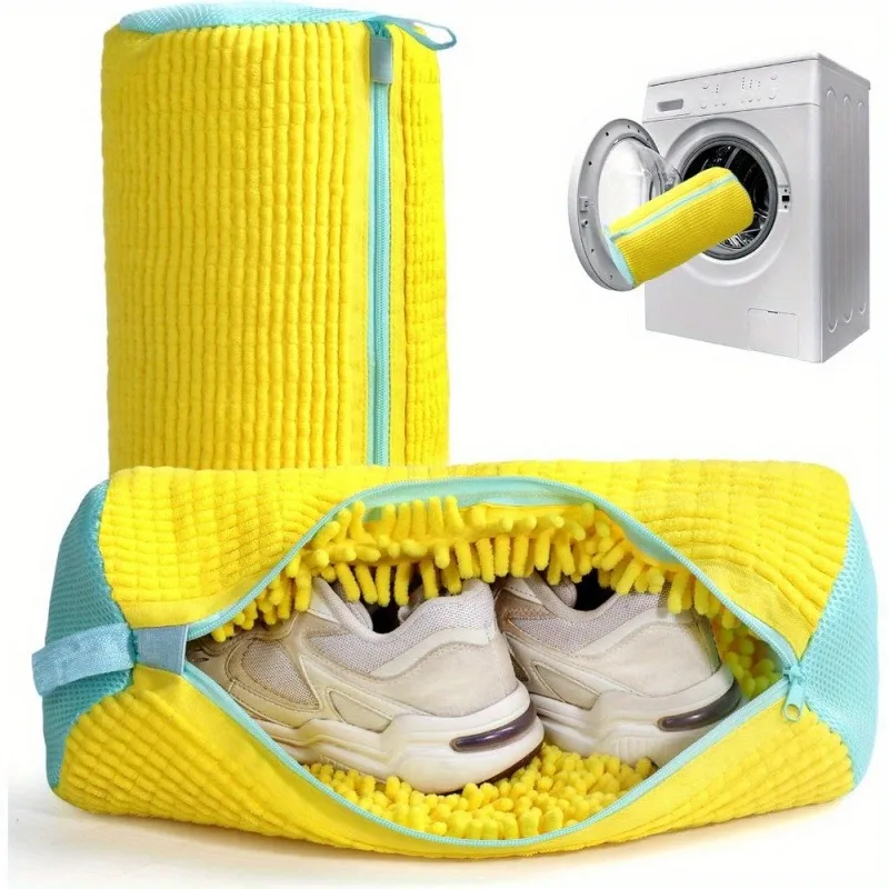 Fluffy Fiber 360 ° Surround Cleaning Shoe Washing Bag - Reusable Durable Machine-Washable Laundry Bag with Zipper Closure(1Pc)