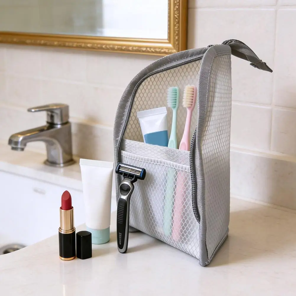 Mesh Travel Toiletry Bag Portable Toothbrush Cosmetic Organizer Makeup Brush Storage Pouch Bathroom Wash Pack