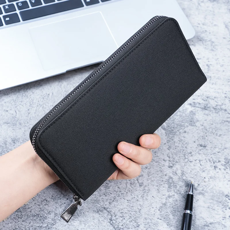 New men's long zipper wallet large capacity multi-card business canvas clutch wallet.