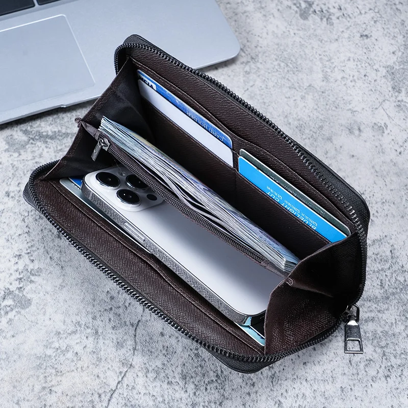 New men's long zipper wallet large capacity multi-card business canvas clutch wallet.