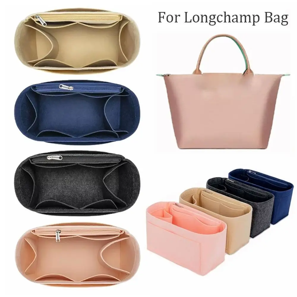 Felt Insert Liner Purse Organiser Pouch Handbag Tote Internal Organizer Bag with Pockets, Dustproof Felt Liner for Longchamp Bag