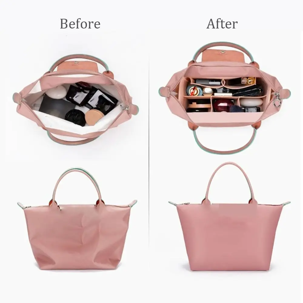 Felt Insert Liner Purse Organiser Pouch Handbag Tote Internal Organizer Bag with Pockets, Dustproof Felt Liner for Longchamp Bag