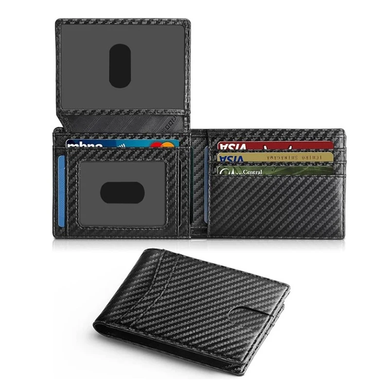 Men's Wallet Ultra Thin Rfid Leather with ID Window Multi Card Carbon Fiber Wallet