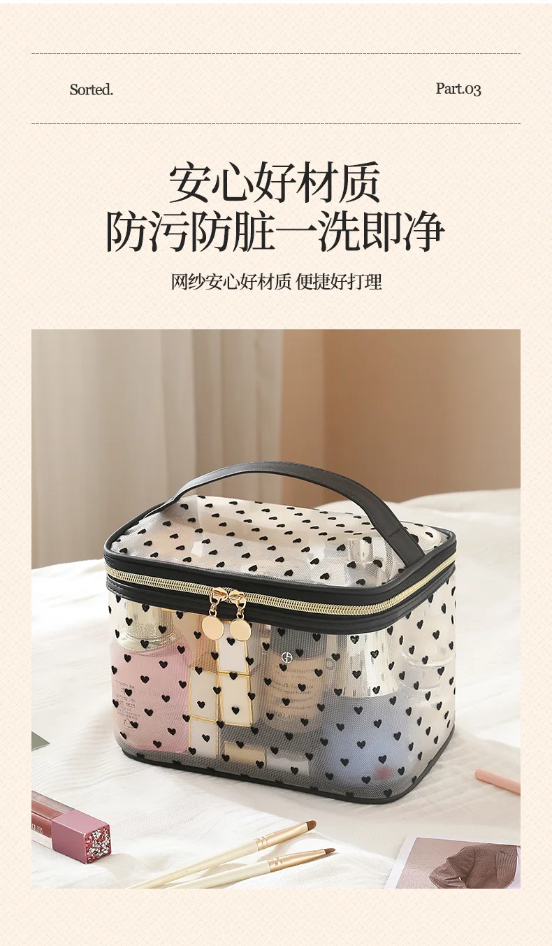 Double-layers Black Mesh Cosmetic Bag Travel Portable Large-Capacity Makeup Case Organizer Storage Pouch Zipper Toiletry Bags