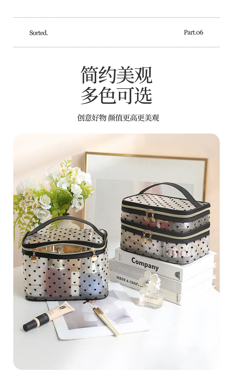 Double-layers Black Mesh Cosmetic Bag Travel Portable Large-Capacity Makeup Case Organizer Storage Pouch Zipper Toiletry Bags