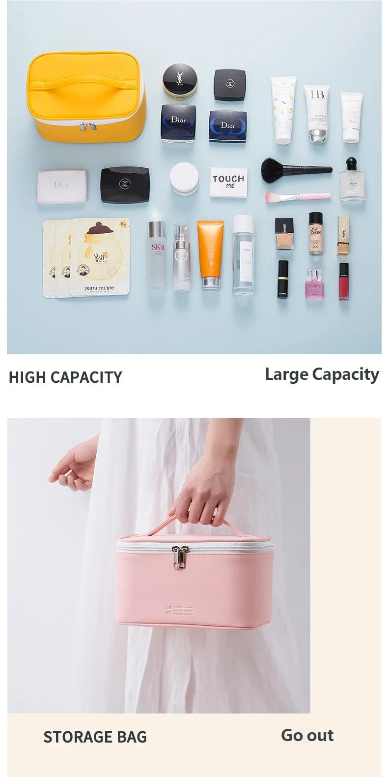 Double-layers Black Mesh Cosmetic Bag Travel Portable Large-Capacity Makeup Case Organizer Storage Pouch Zipper Toiletry Bags