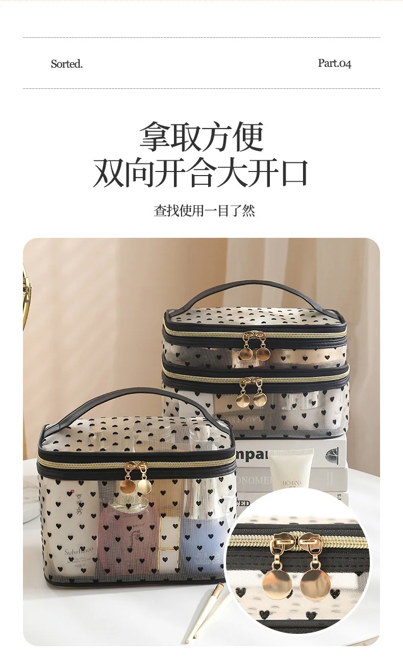 Double-layers Black Mesh Cosmetic Bag Travel Portable Large-Capacity Makeup Case Organizer Storage Pouch Zipper Toiletry Bags