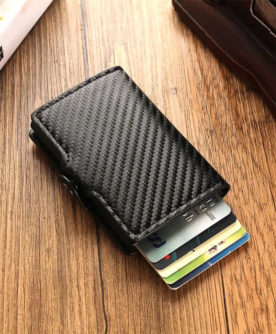 Carbon Fiber Wallet For Men Credit Card Holder RFID Blocking Thin Mini Aluminium Metal Wallets Coin Pocket Money Bag Vallet