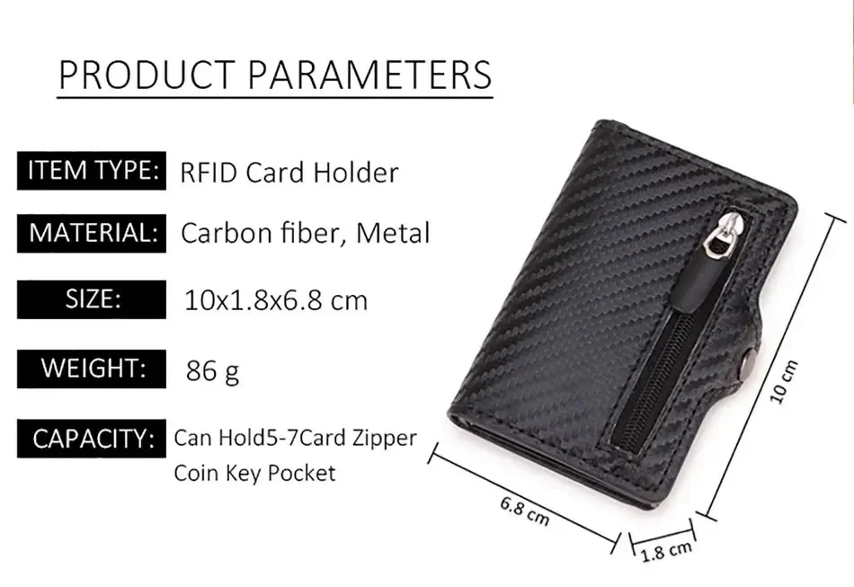 Carbon Fiber Wallet For Men Credit Card Holder RFID Blocking Thin Mini Aluminium Metal Wallets Coin Pocket Money Bag Vallet
