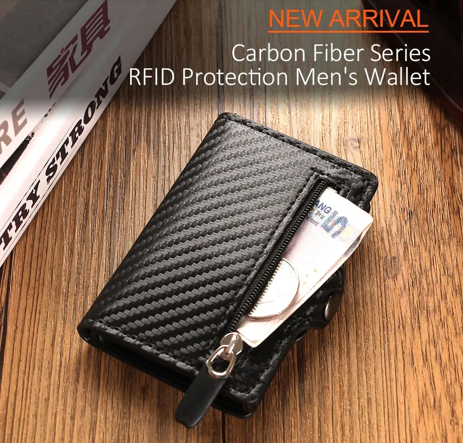 Carbon Fiber Wallet For Men Credit Card Holder RFID Blocking Thin Mini Aluminium Metal Wallets Coin Pocket Money Bag Vallet