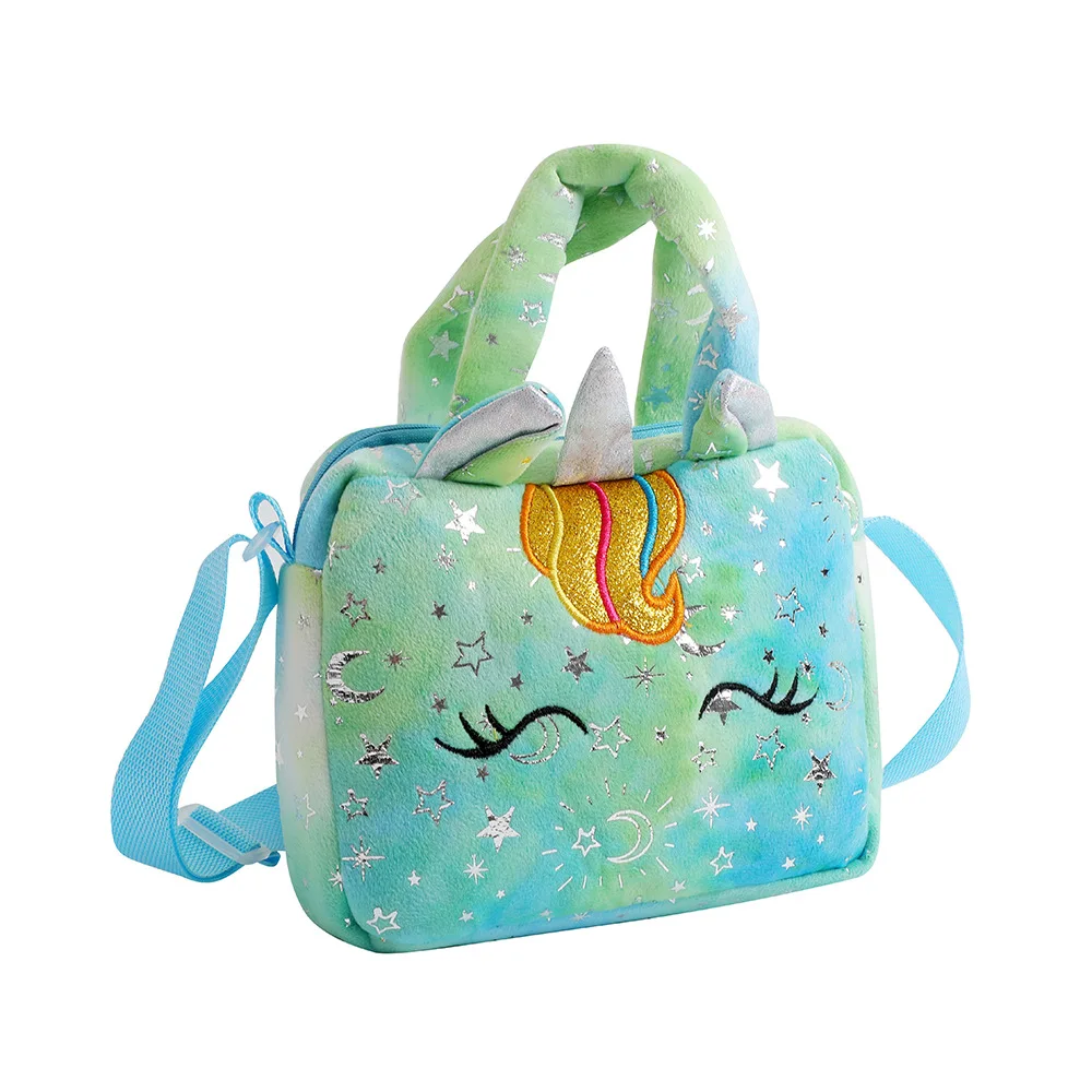 Baby Stuff Fashion Bag Unicorn Tie-Dye Plush Shoulder Bag Cute Shoulder Storage Bag Colorful Girly Crossbody Bag