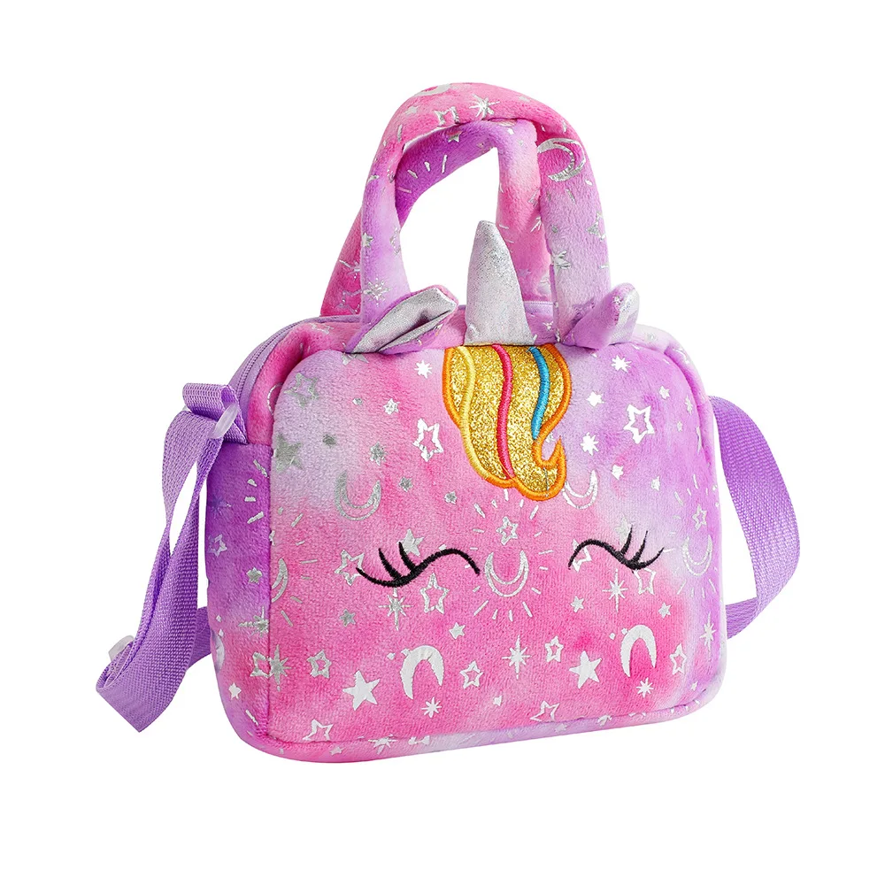 Baby Stuff Fashion Bag Unicorn Tie-Dye Plush Shoulder Bag Cute Shoulder Storage Bag Colorful Girly Crossbody Bag