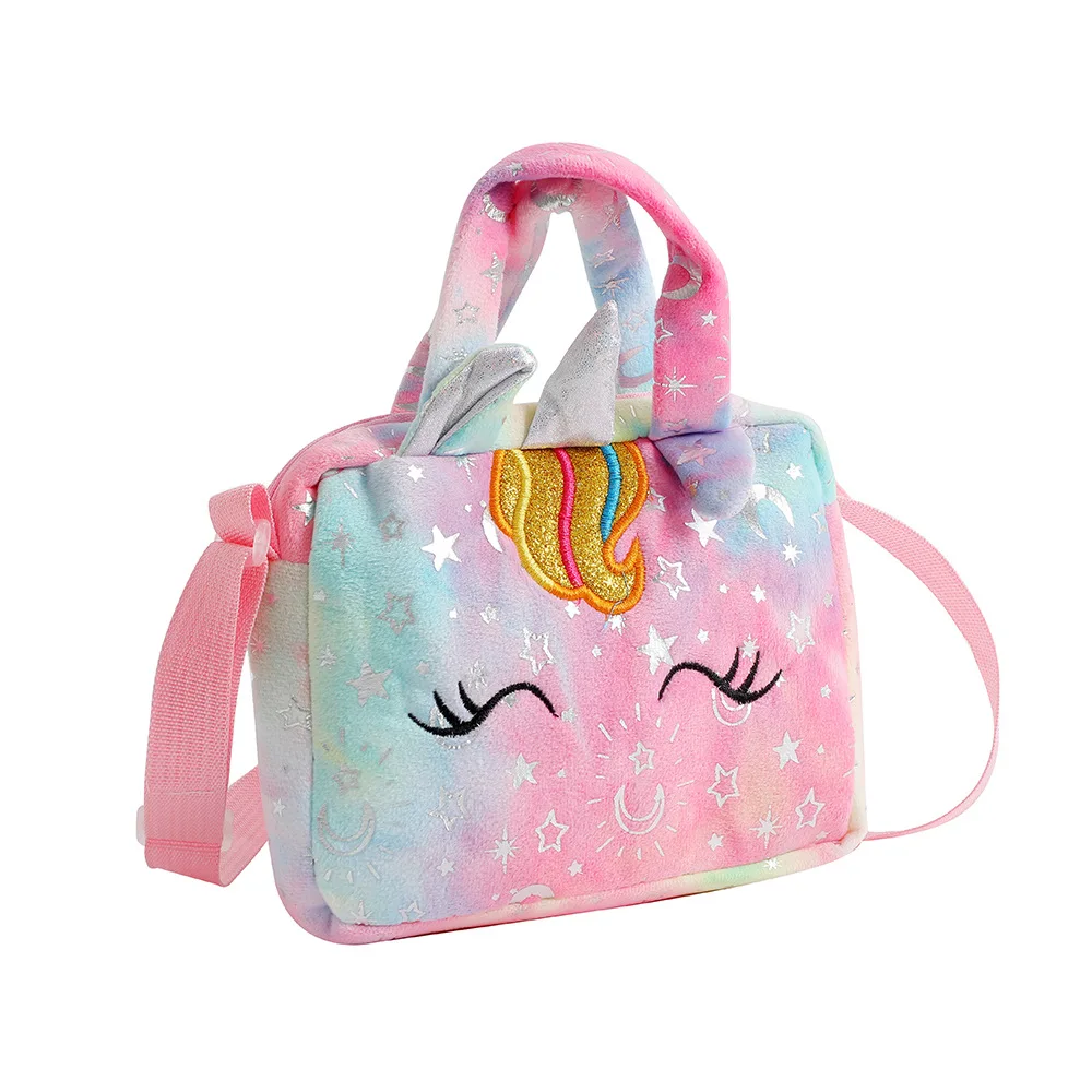 Baby Stuff Fashion Bag Unicorn Tie-Dye Plush Shoulder Bag Cute Shoulder Storage Bag Colorful Girly Crossbody Bag