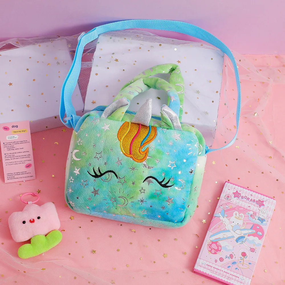Baby Stuff Fashion Bag Unicorn Tie-Dye Plush Shoulder Bag Cute Shoulder Storage Bag Colorful Girly Crossbody Bag