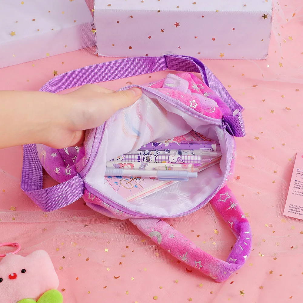 Baby Stuff Fashion Bag Unicorn Tie-Dye Plush Shoulder Bag Cute Shoulder Storage Bag Colorful Girly Crossbody Bag