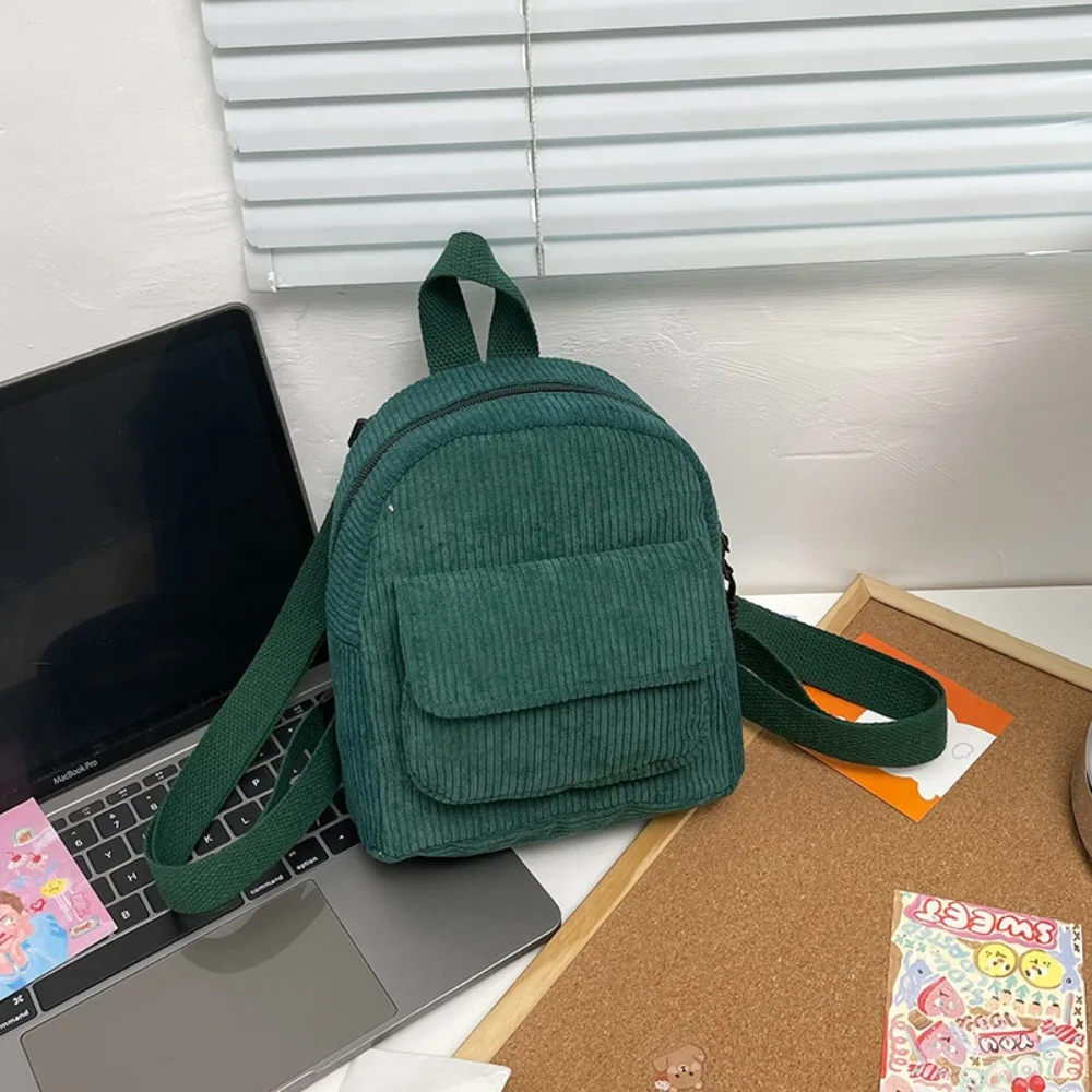 Fashion Women Mini Backpack Solid Color Corduroy Small Backpacks Female Casual Outdoor Travel Rucksack School Baskpack for Girls