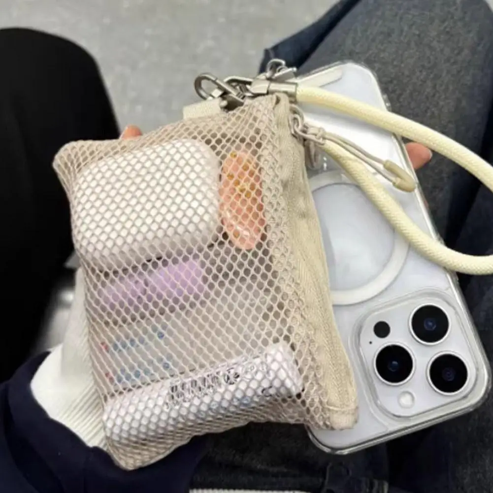 Dual-Layer Mesh Storage Bags Portable Travel Makeup Bag with Zipper Mini Toiletries Cosmetics Organizer Simple Stationery Bag