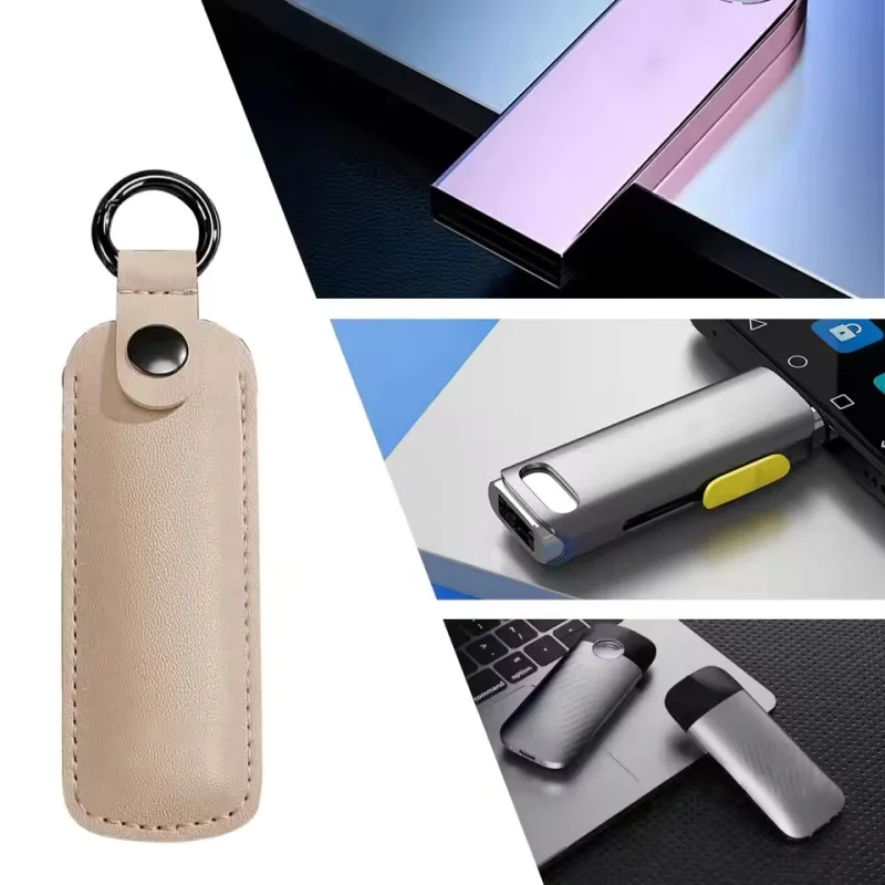 Leather U Disk Pouch Key Ring Holder USB Flash Drive Storage Bag Pendrive Protective Cover Memory Stick Case