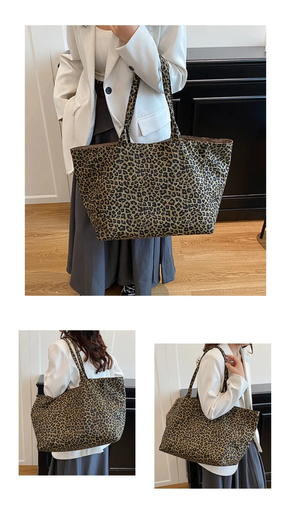 Fashion Leopard Print Shoulder Bag Large Capacity Hand-held Women Tote Bag Texture Underarm Bag Crossbody Bag