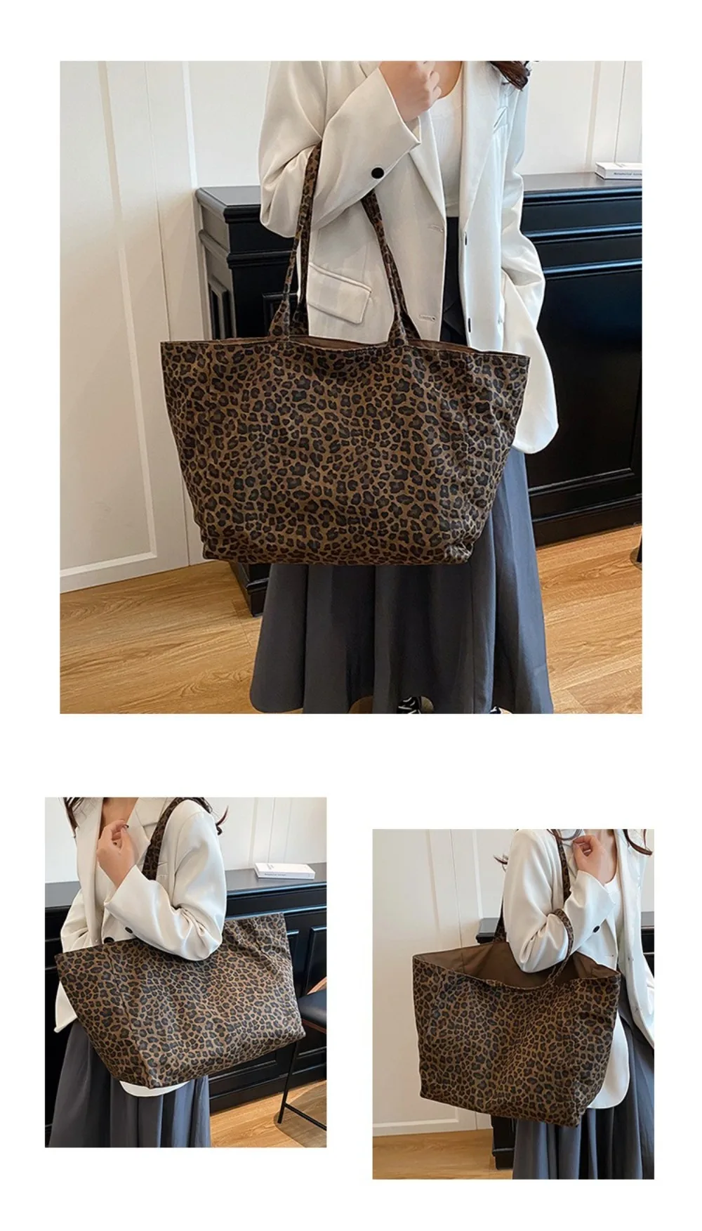 Fashion Leopard Print Shoulder Bag Large Capacity Hand-held Women Tote Bag Texture Underarm Bag Crossbody Bag