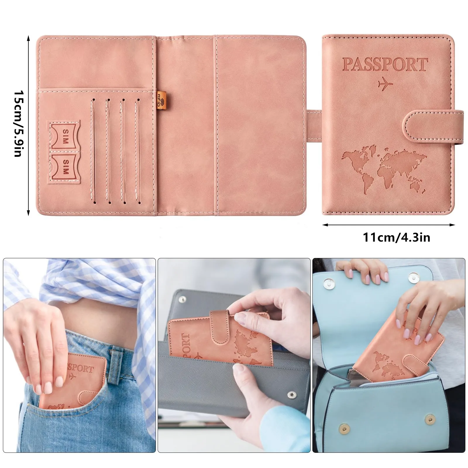 Passport Holder, Passport Cover with Credit Card Slot and Boarding Pass Slot Combo, Passport Wallet Case Book Travel Must Have