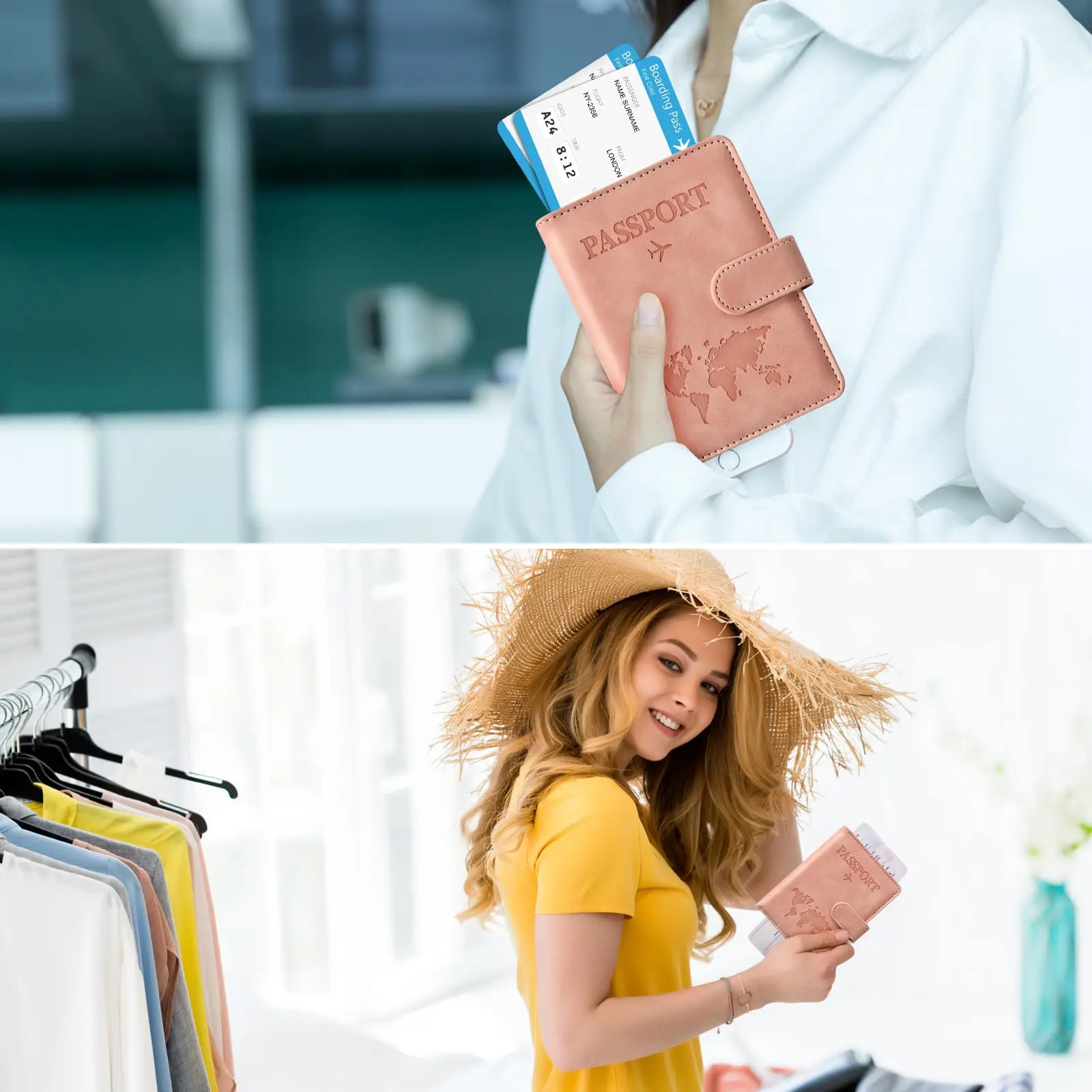 Passport Holder, Passport Cover with Credit Card Slot and Boarding Pass Slot Combo, Passport Wallet Case Book Travel Must Have