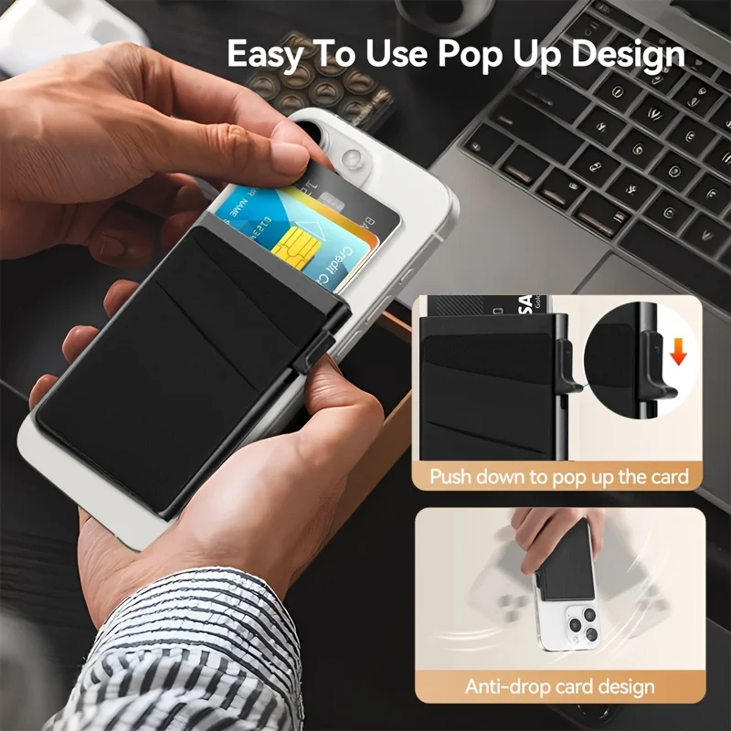 Pop-Up RFID Blocking Card Holder Aluminum Alloy Card Push Bag Large-Capacity Phone Magnetic Metal Box Wallet Men Women Purse