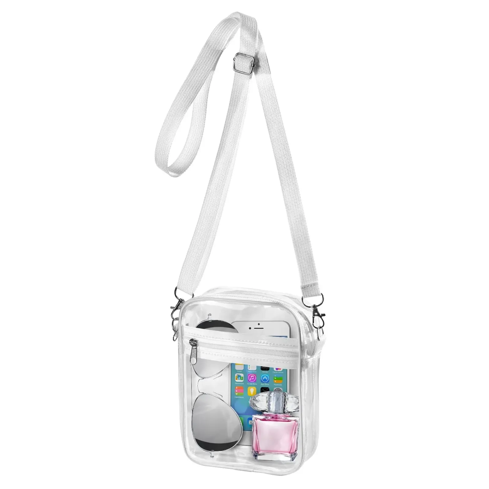Women Clear Shoulder Bag Stadium Approved PVC Concert Transparent Purse Simple Crossbody Bag With Front Pocket Casual Handbag