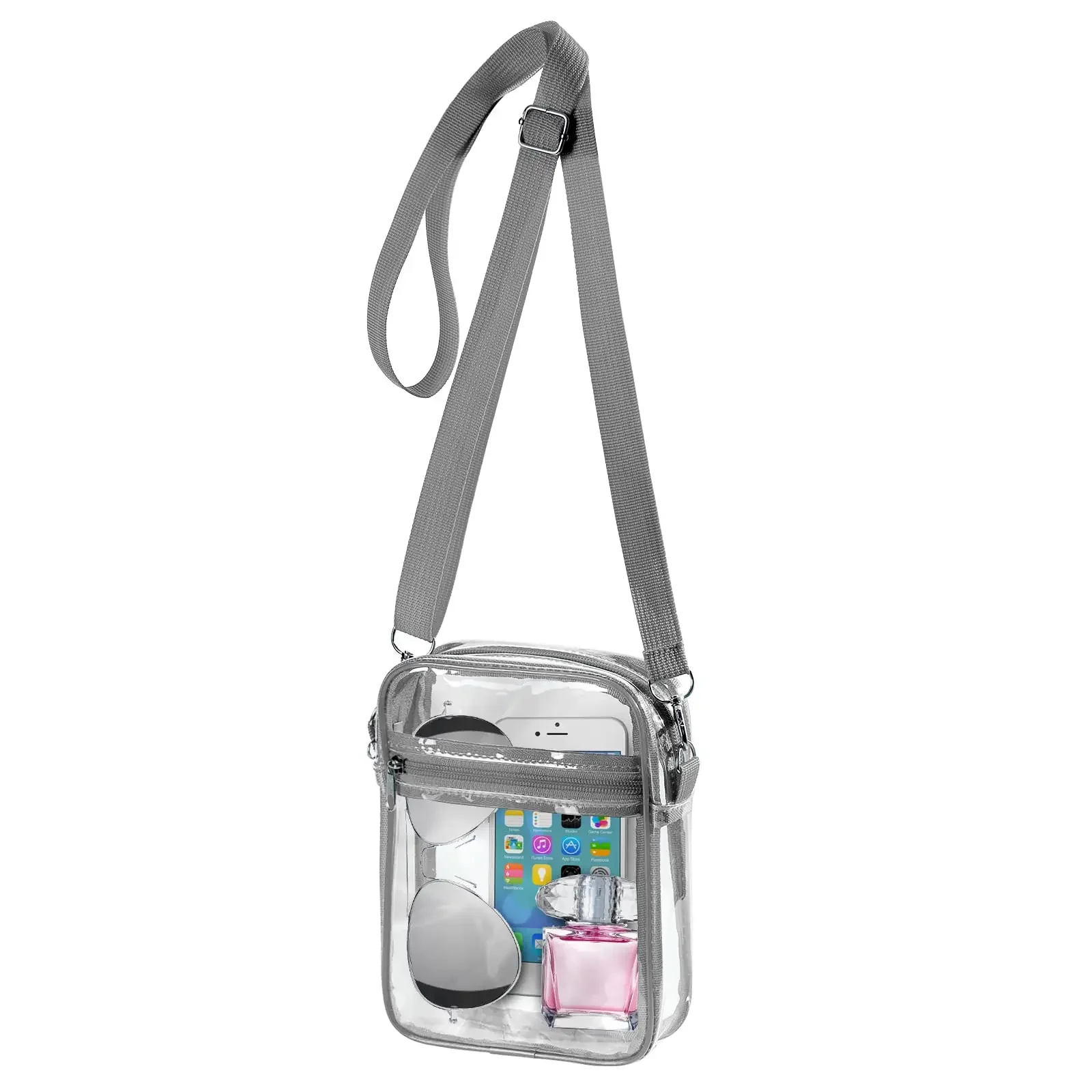 Women Clear Shoulder Bag Stadium Approved PVC Concert Transparent Purse Simple Crossbody Bag With Front Pocket Casual Handbag