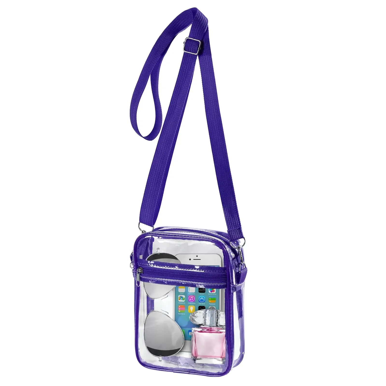 Women Clear Shoulder Bag Stadium Approved PVC Concert Transparent Purse Simple Crossbody Bag With Front Pocket Casual Handbag