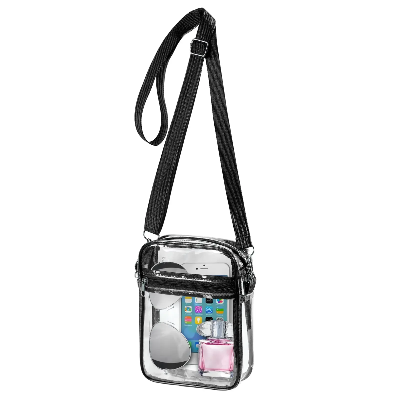Women Clear Shoulder Bag Stadium Approved PVC Concert Transparent Purse Simple Crossbody Bag With Front Pocket Casual Handbag