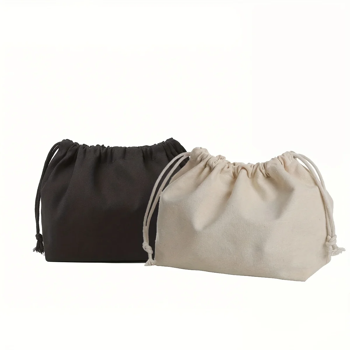 Beige Polyester Double Drawstring Storage Bag Casual Accessory & Cosmetic Organizer with Secure Closure for Home Organization