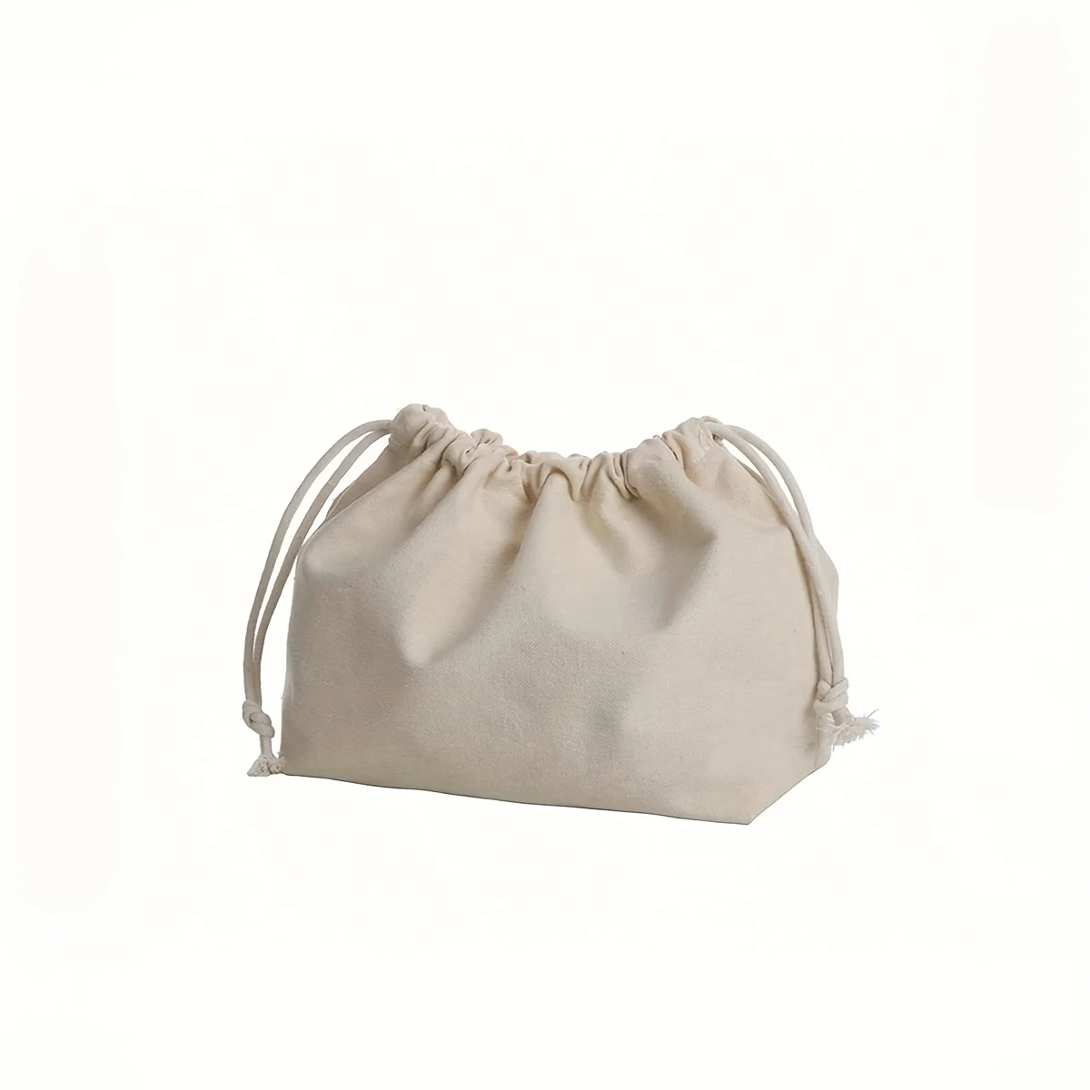 Beige Polyester Double Drawstring Storage Bag Casual Accessory & Cosmetic Organizer with Secure Closure for Home Organization