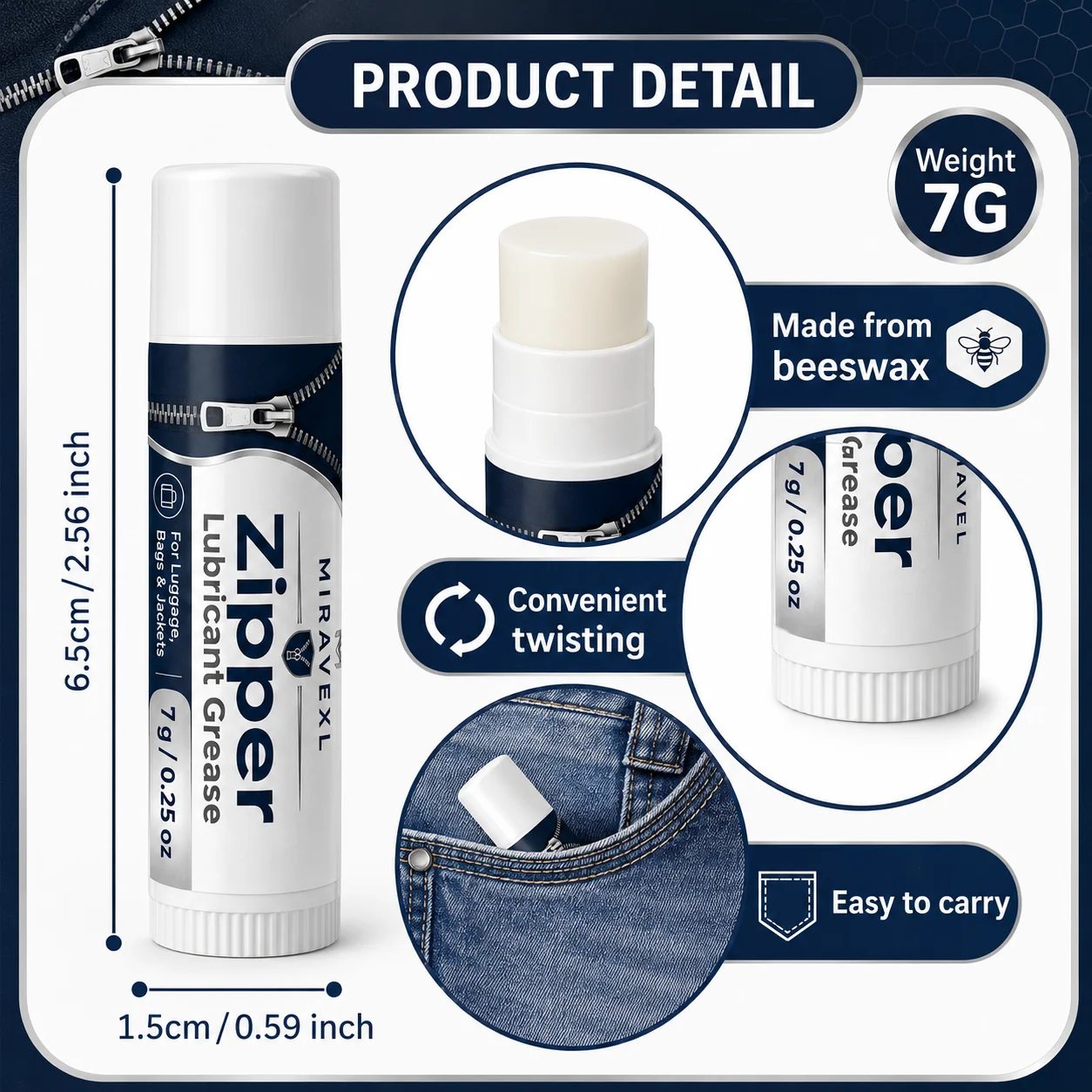 Zipper Lubricant Wax Stick, Marine Grease Lube for Boat Canvas, Vinyl Panels, Bags, Jackets, Wetsuit, Drysuit